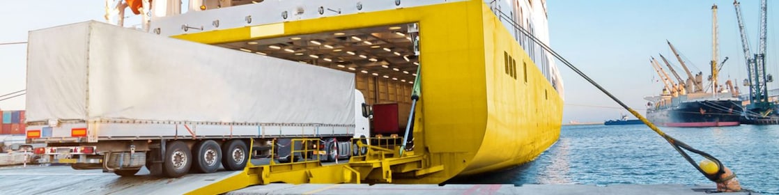 Cargobot transportând un tir